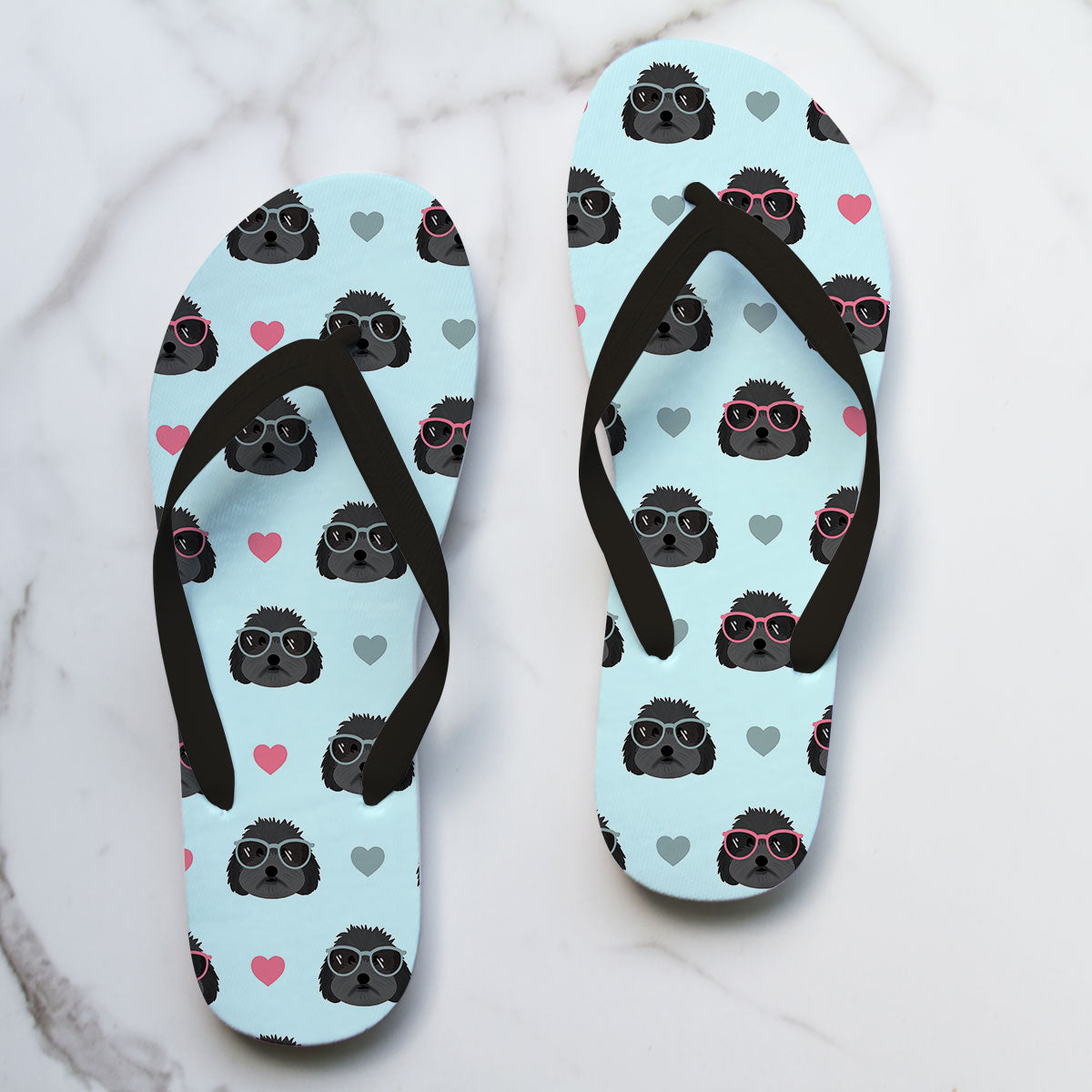 Black Cockapoos in Sunglasses Flip Flops