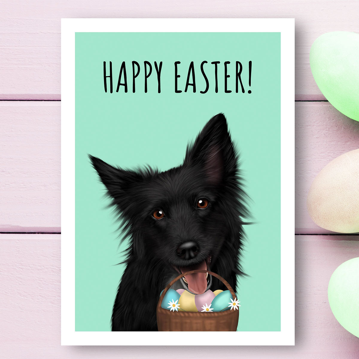 Black Border Collie Happy Easter Card