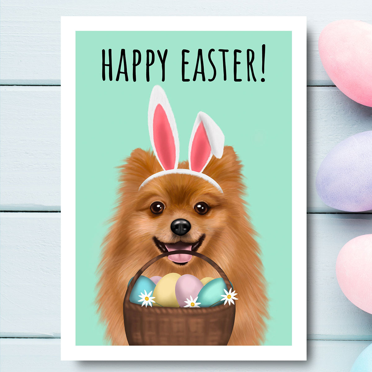 Pomeranian Happy Easter Card