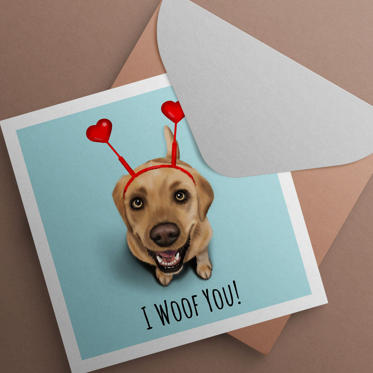 Yellow Labrador and Hearts Card