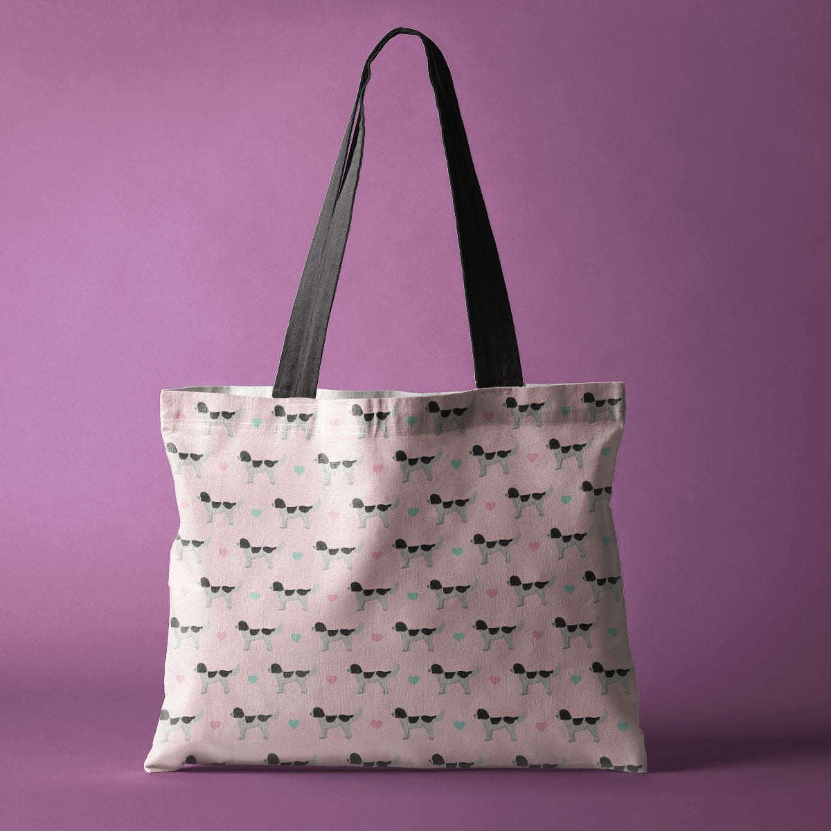 Black and White Cockapoos and Hearts Pattern Canvas Tote Bag