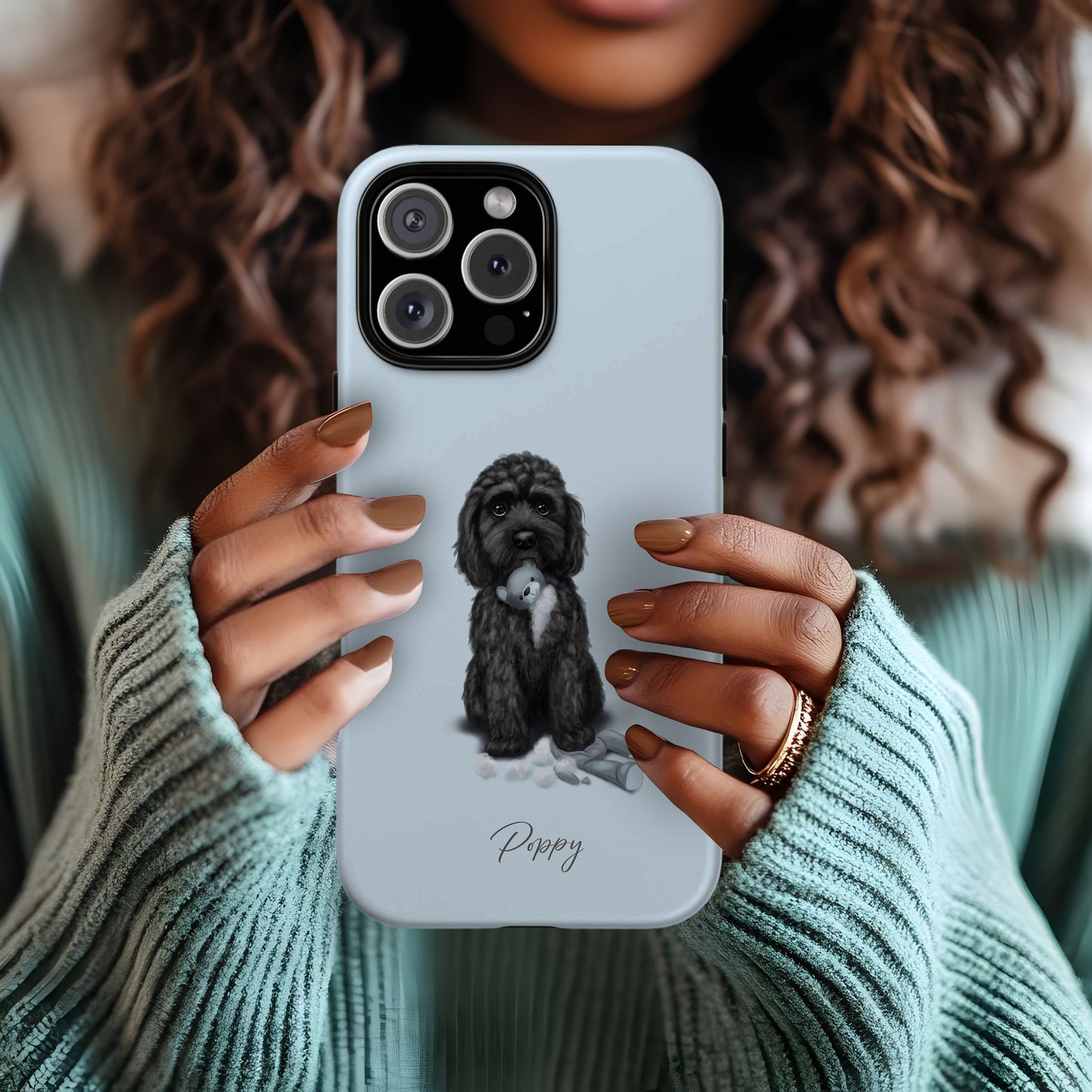 Personalised Black Cockapoo  "Teddy Is Defeated" iPhone Tough Case