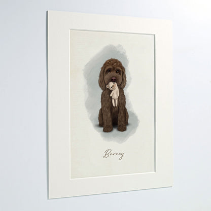 Personalised Chocolate Cockapoo with Teddy - Mounted