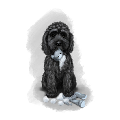 Personalised Black Cockapoo - The Teddy is Defeated - Mounted