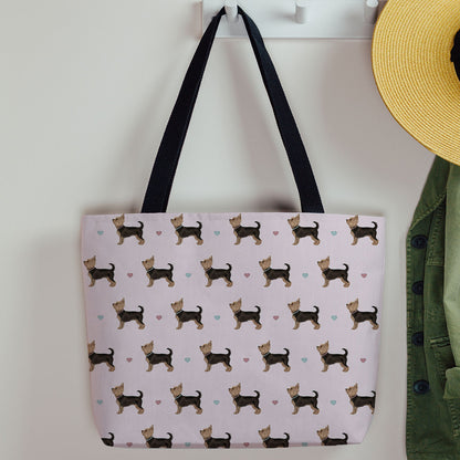 Yorkshire Terrier and Hearts Canvas Tote Bag