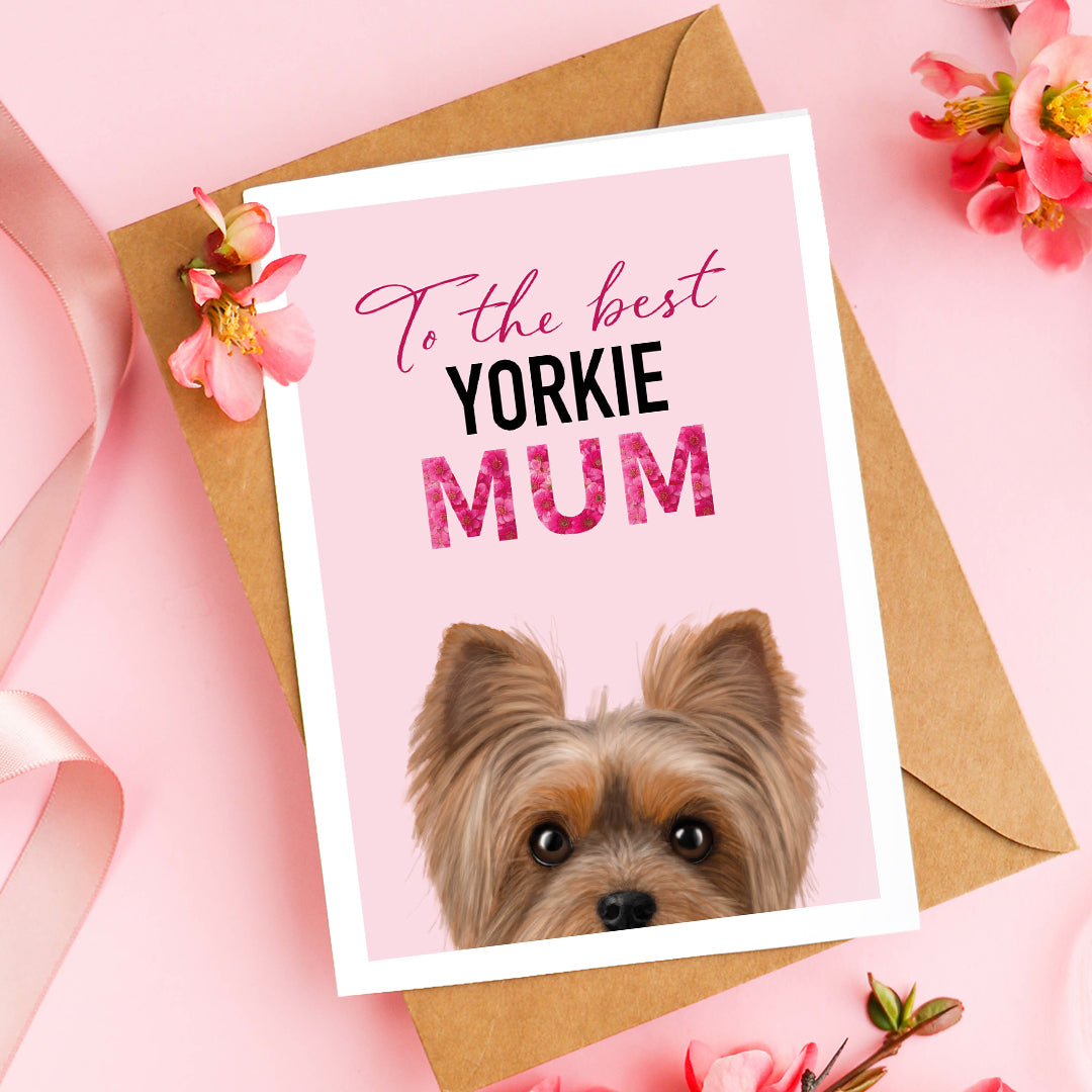 Peeping Yorkshire Terrier Mum Card