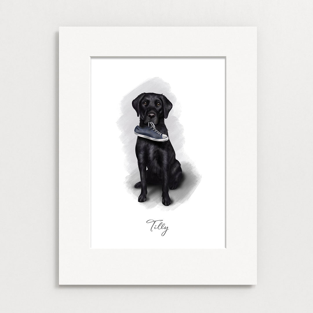 Personalised Black Labrador "I've got your shoe" - Mounted