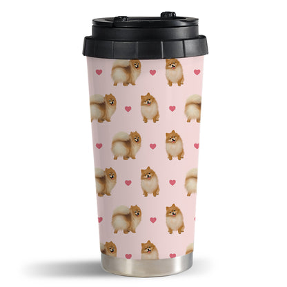 Pomeranian and Hearts Pattern Travel Mug
