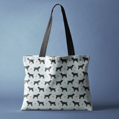 Black Cocker Spaniels and Hearts Pattern Canvas Tote Bag
