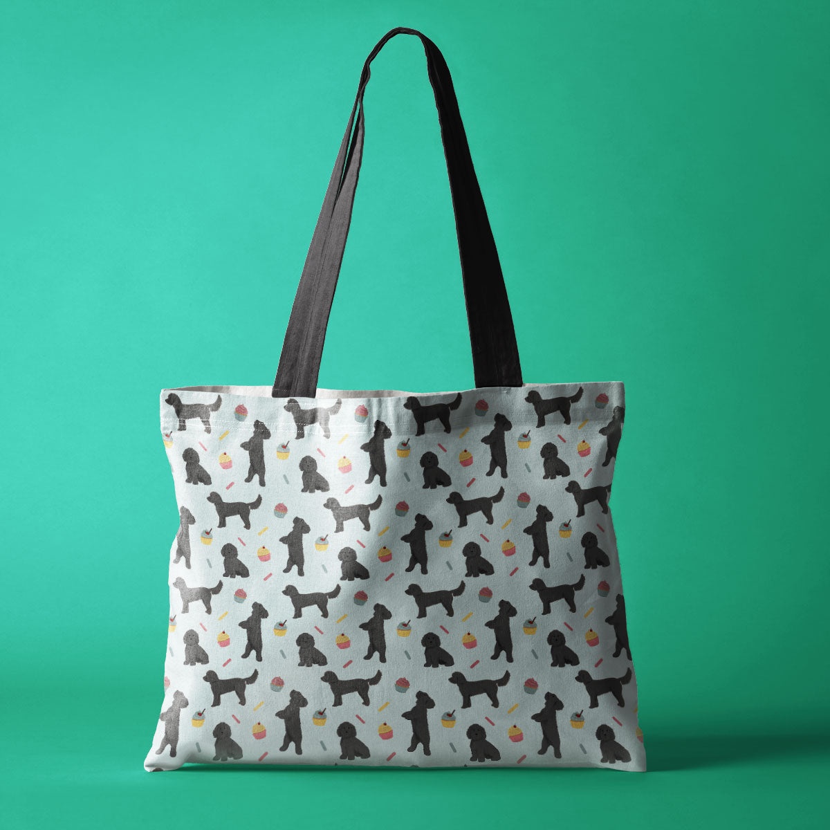 Black Cockapoos and Cupcakes Pattern Canvas Tote Bag