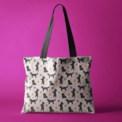 Black Cockapoos and Cupcakes Pattern Canvas Tote Bag