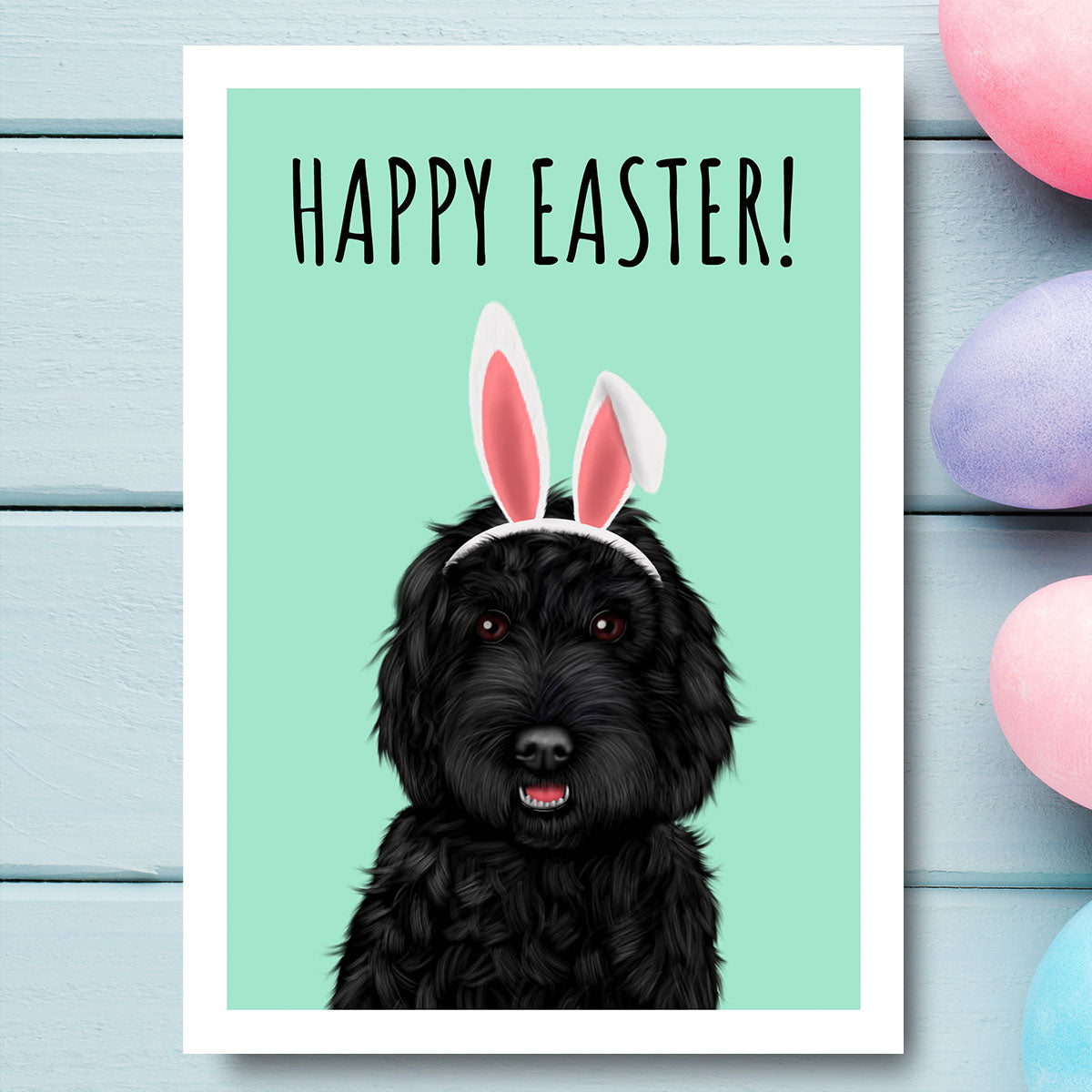 Black Cockapoo Happy Easter Card