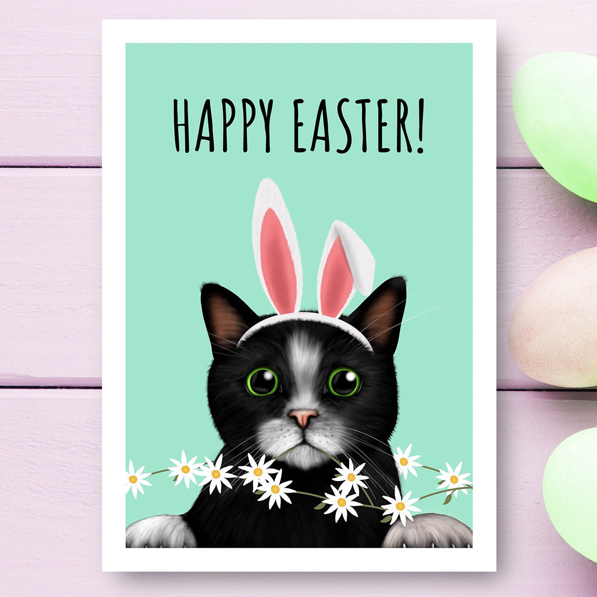 Black and White Cat Happy Easter Card