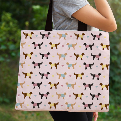 Cockapoos and Hearts Pattern Canvas Tote Bag