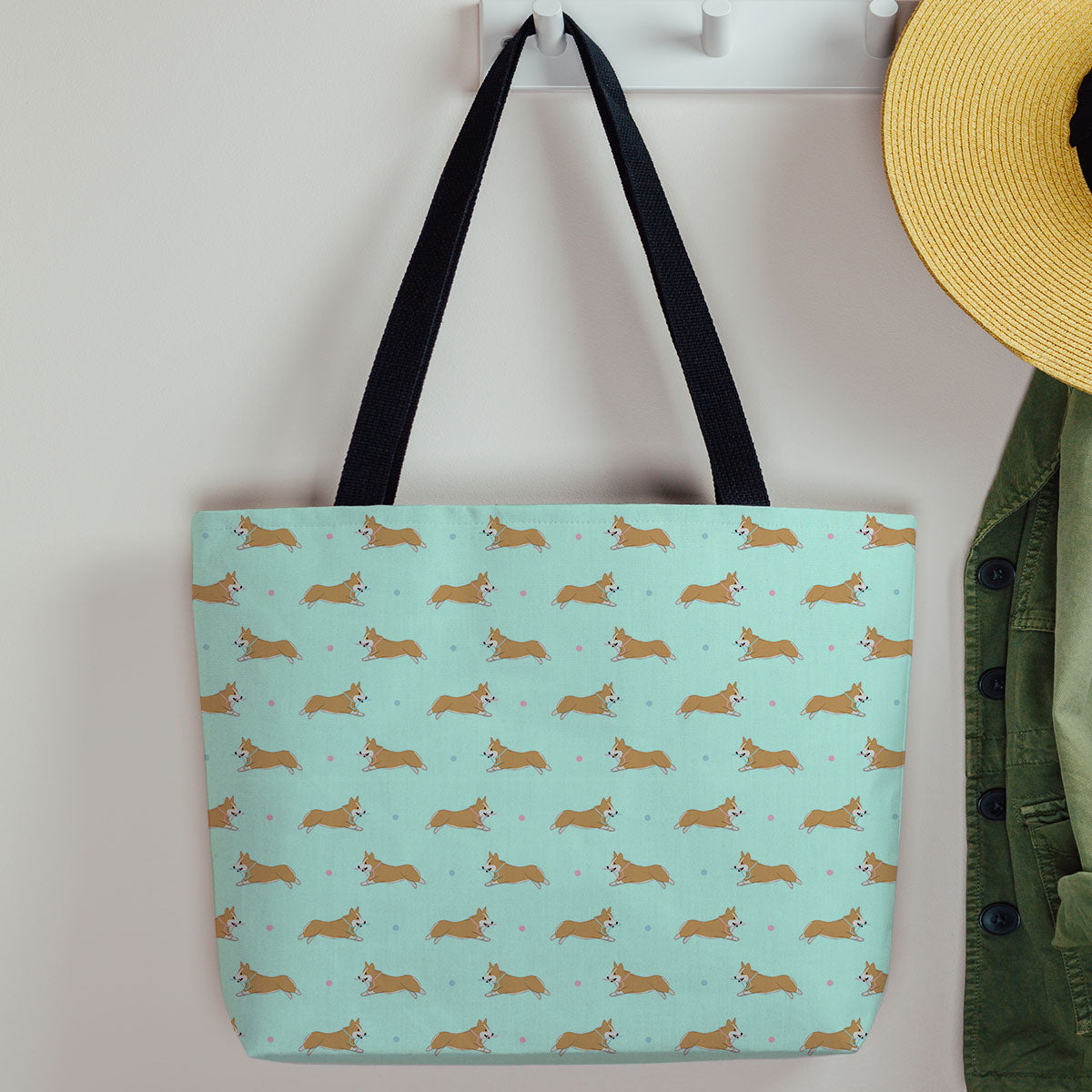 Corgi Pattern Canvas Tote Bag